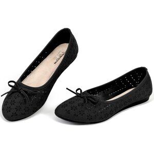 Chin·Moon Womens Black Memory Foam Boat Flats Size 7 Comfort & Style